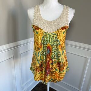 NEW Anthropologie 1.9 Yellow and Orange Lace Neck Tank Top Size Small